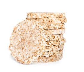 Stack of crunchy buckwheat cakes on white background