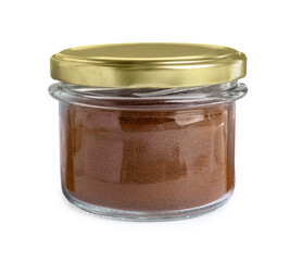 Glass jar of instant coffee isolated on white