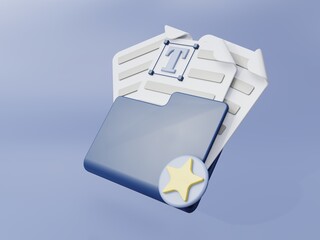 3D ILLUSTRATION GIVE STAR OR FAVORITE TO FOLDER CONTAIND DOCUMENT, PERFECT FOR ILLUSTRATION OR ICON WITH GREY AND WHITE COLOR
