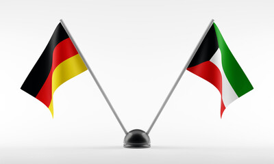 Stand with two national flags. Flags of Germany and Kuwait. Isolated on a white background. 3d render