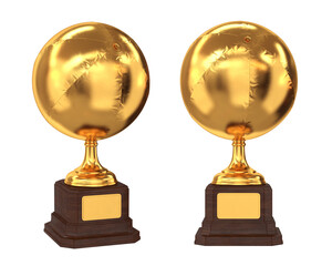 Set of golden trophies beach ball on a white background, 3d render