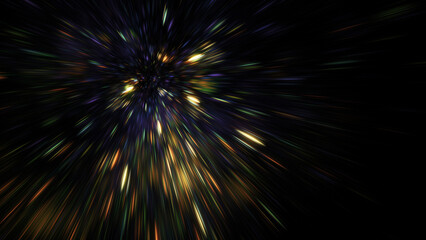 Abstract gold and blue fireworks. Fantastic holiday background. Digital fractal art. 3d rendering.