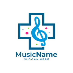 Health Music Logo Vector. Music Plus logo design template