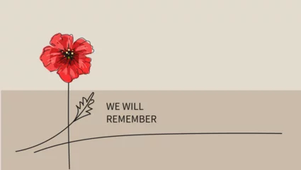 Foto op Plexiglas Red bright poppy flower, Vector doodle banner, poster for Remembrance Day, Memorial Day, Anzac Day. © Olga