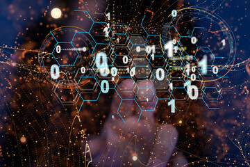 Neural network 3D illustration. Big data and cybersecurity