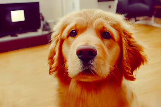 cute golden retriever, ai-generated image, abstract digital illustration, created with generative ai