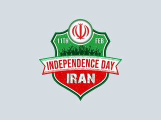 Iran independence day. People celebrate the 11th of February. The emblem is on top of the shield.