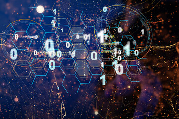 Neural network 3D illustration. Big data and cybersecurity