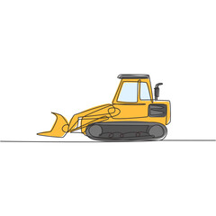 Single continuous line drawing of bulldozer for road repair, business commercial vehicle. Heavy backhoe construction machines equipment concept. Trendy one line draw design graphic vector illustration