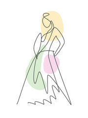 One continuous line drawing beauty woman feminine face abstract portrait print. Modern minimalism female silhouette art style concept. Dynamic single line draw graphic design vector illustration