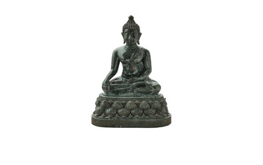 Figurine of Emerald lord buddha gautama or Siddhattha gotama buddha sculpture statue isolated on white background with clipping path. Selective focus.