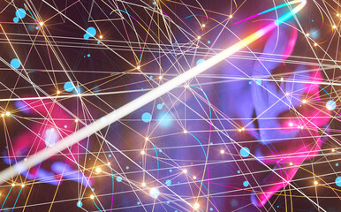 Global network. Blockchain. 3D illustration. Neural networks and artificial intelligence. Abstract