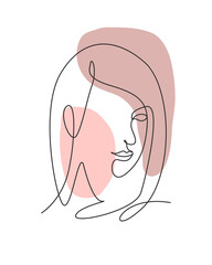 One continuous line drawing sexy beauty woman abstract face minimalist style. Female fashion concept for t-shirt, cosmetic, tote bag print. Dynamic single line draw design graphic vector illustration