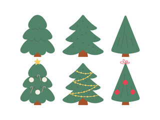 Set with Christmas tree. Vector illustration on a white background. For card, posters, stickers, banners, printing on the pack, printing on clothes, fabric, wallpaper.