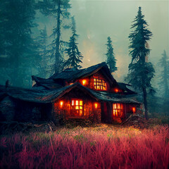 Fototapeta na wymiar Spooky hut in haunted forest