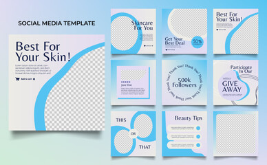 social media template banner beauty care cosmetic and spa sale promotion. fully editable instagram and facebook square post frame puzzle organic sale poster