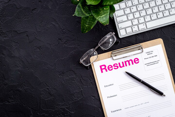 Find new job. Resume application form ready to be reviewed
