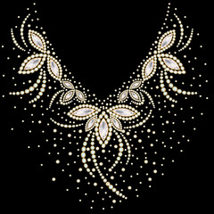 Illustration of collar neck decoration with rhinestones in the form of a necklace - obrazy, fototapety, plakaty
