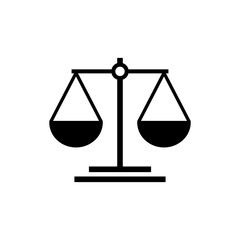 Balance scale sign vector isolated on white background. Court icon. Balance scale icon. Libra symbol. Scale justice.