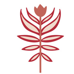 Scandinavian authentic minimal nordic symmetry flower illustration on isolated background. Plant with folk nordic traditional ornaments in flat modern scandinavian style. 