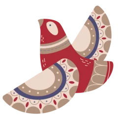 Tuinposter Scandinavian authentic minimal nordic decorative bird illustration on isolated background. Bird with folk nordic geometry ornaments in flat modern scandinavian style.  © marialetta