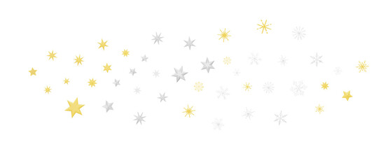 golden openwork shiny snowflakes, star, 3D rendering.