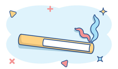 Cigarette icon in comic style. Smoke cartoon vector illustration on white isolated background. Nicotine splash effect business concept.
