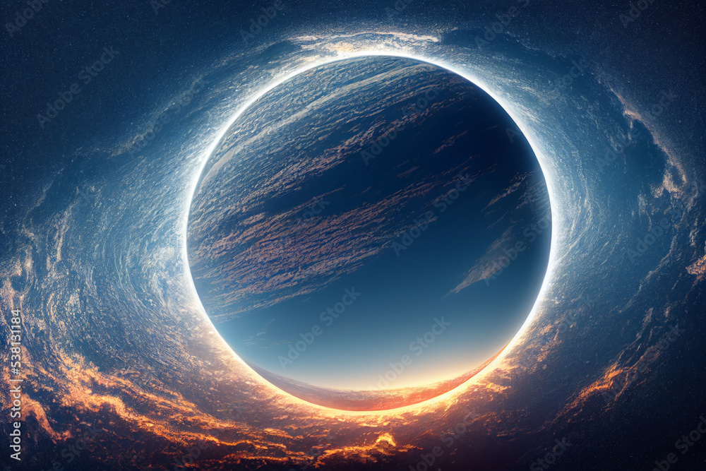 Wall mural 3d rendering of an earth like planet with moon in space. sci- fi, futuristic, technology, astronomy,