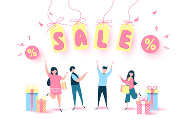 Shopping discount white background. vector art and illustration.