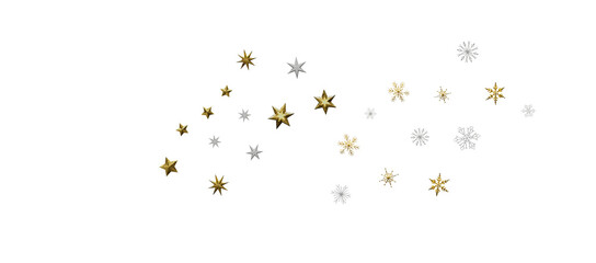 golden openwork shiny snowflakes, star, 3D rendering.