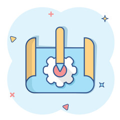 Prototype icon in comic style. Startup cartoon vector illustration on white isolated background. Model development splash effect business concept.