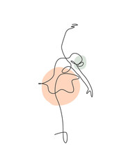 One continuous line drawing woman beauty ballet dancer in elegance motion. Sexy girl ballerina performs art dance concept. Wall decor print. Dynamic single line draw design vector graphic illustration © Simple Line