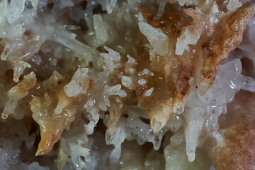Crystals on speleothemes in a cave