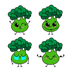 Cute funny crying sad broccoli character. Vector hand drawn traditional cartoon vintage,retro, kawaii character illustration icon. Isolated white background. Cry broccoli cabbage emoji,child,adorable