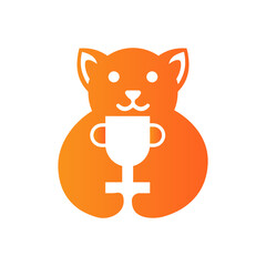 Winner Dog Logo Negative Space Concept Vector Template. Dog Holding Trophy Symbol