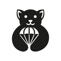 Dog Parachute  Logo Negative Space Concept Vector Template. Dog Holding Parachute  Symbol