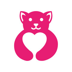 Dog Heart Logo Negative Space Concept Vector Template. Dog Holding Love Symbol