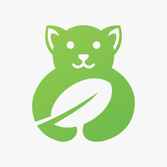 Dog Leaf Logo Negative Space Concept Vector Template. Dog Holding Leaf Symbol