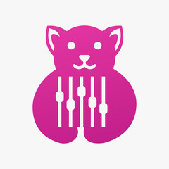 Dog Equalizer Logo Negative Space Concept Vector Template. Dog Holding Equalizer Symbol