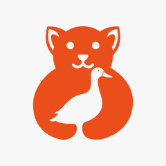 Dog Duck Logo Negative Space Concept Vector Template. Dog Holding Duck Symbol