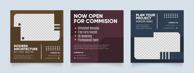 Naklejka premium social media template banner house architecture service promotion. fully editable instagram and facebook square post frame puzzle organic sale poster