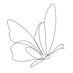Continuous line drawing of beautiful butterfly. Single one line art of flying abstract butterfly for salon or spa business. Vector illustration