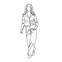 Woman oneline art style.  Vector line illustration. Happy woman line art.