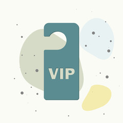 Vector icon tag on the door. Hotel door hanger on multicolored background.