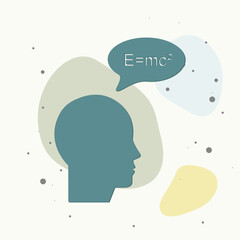 Vector icon man thinks. Geometric Formula and Problem Solving on multicolored background.