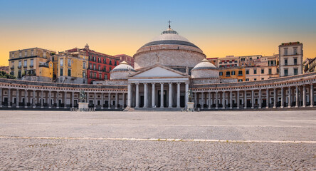 Piazza del Plebiscito, public square with church, Naples, Italy.