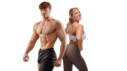  Sporty young couple posing on FREE PNG background.