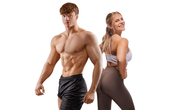Sporty young couple posing on FREE PNG background. - Powered by Adobe