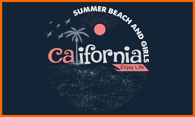 Summer Beach and Girls California Vector T-shirt Design.