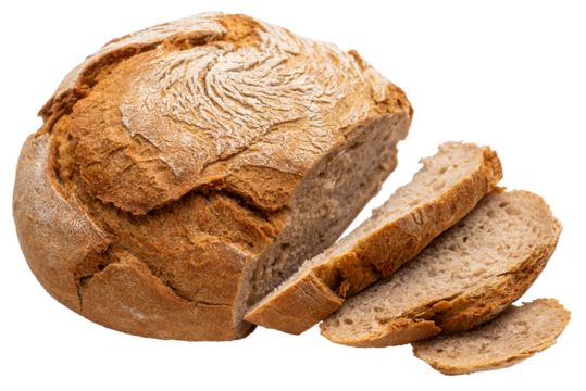 PNG,  Round bread made from dark flour with cut pieces.